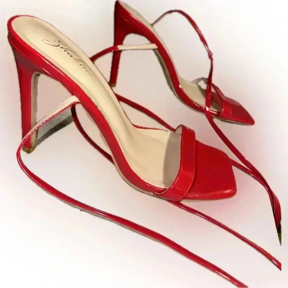 Chic Red Patent Leather High Heeled Sandals with Ankle Straps - Picture 7 of 7